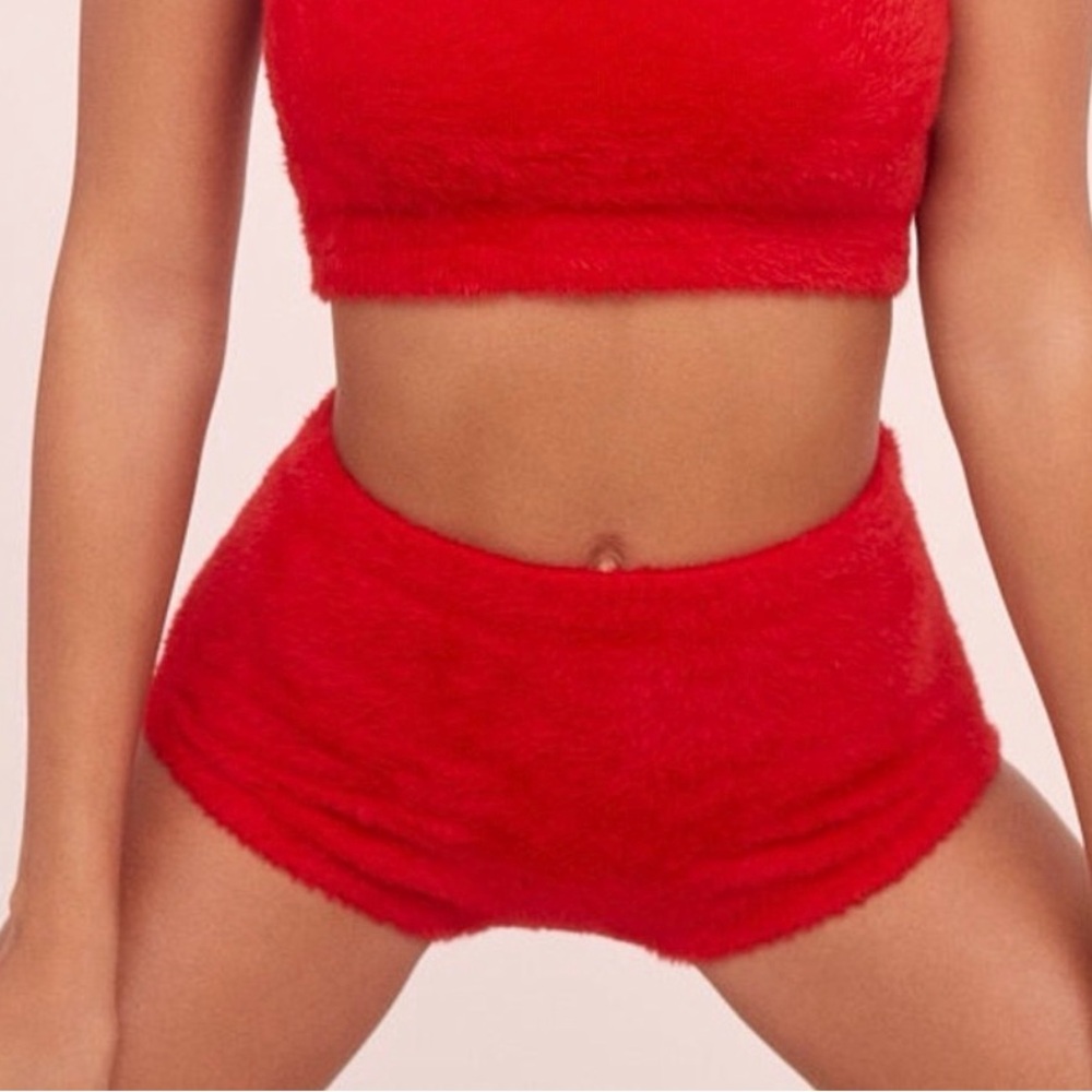For Love And Lemons Fiona Red Fur Shorts Size Small
